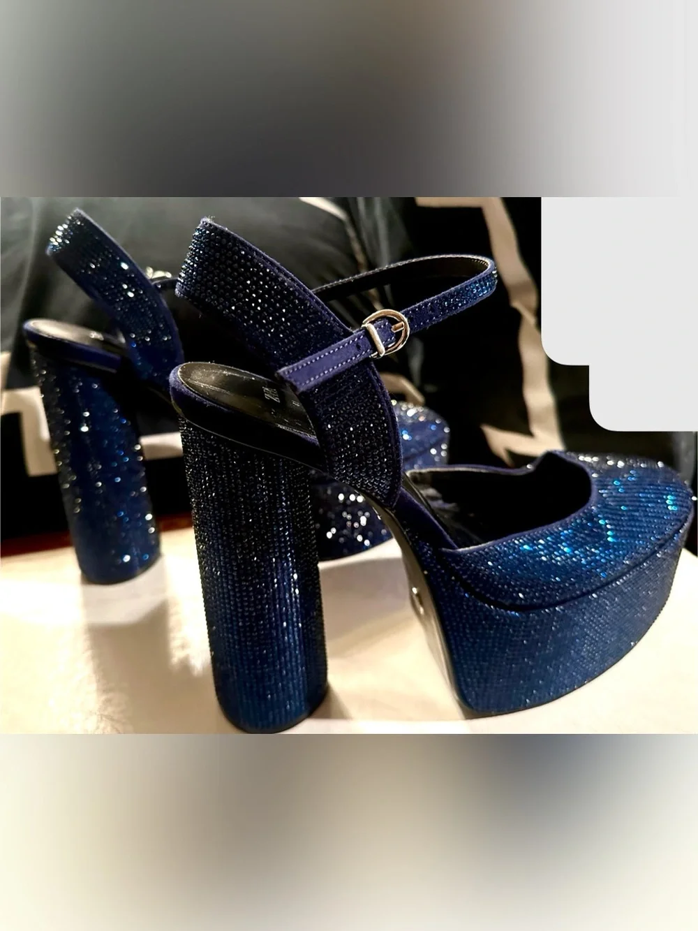 Zara Sparkling Navy Platform Mary Jane Heels